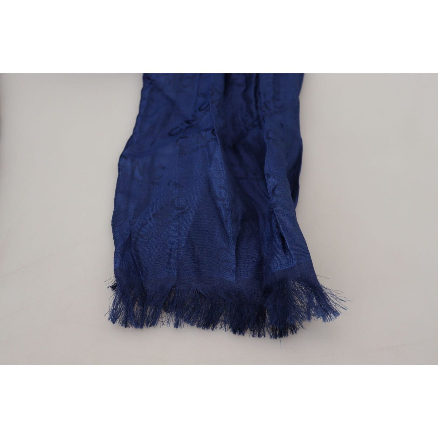 Costume National Elegant Silk Fringe Scarf in Chic Blue blue-silk-shawl-foulard-fringes-scarf