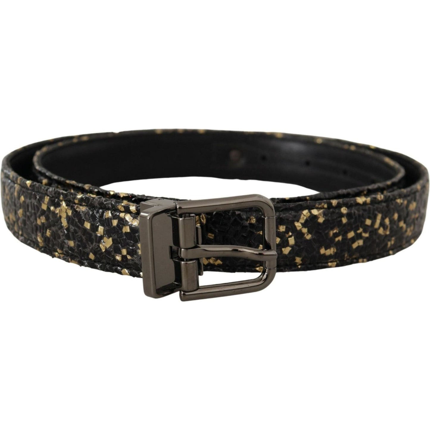 Dolce & Gabbana Elegant Italian Leather Belt with Crown Detail gold-black-two-toned-leather-chrome-buckle-belt