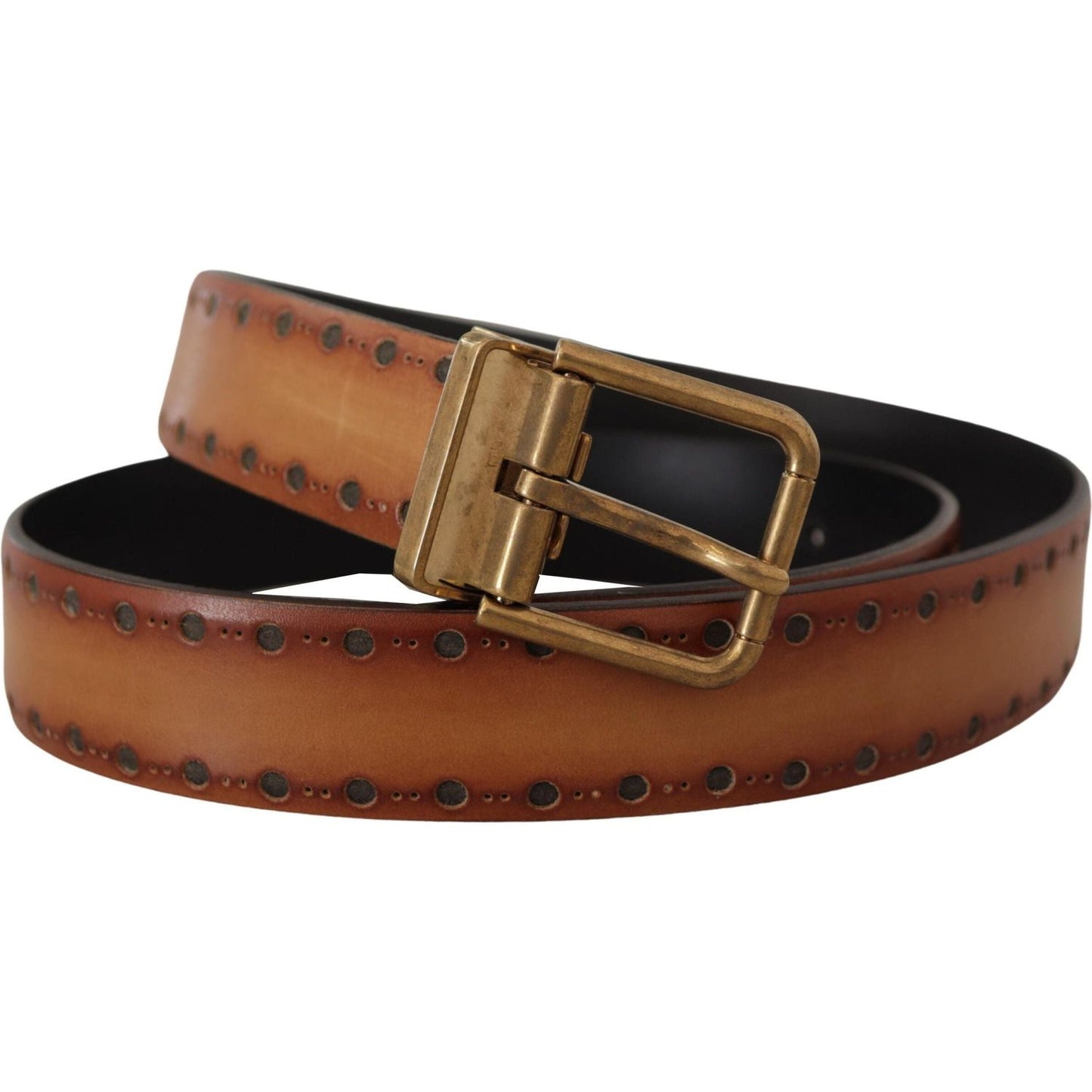 Dolce & Gabbana Elegant Brown Leather Belt with Brass Buckle brown-leather-dress-brass-metal-logo-buckle-belt