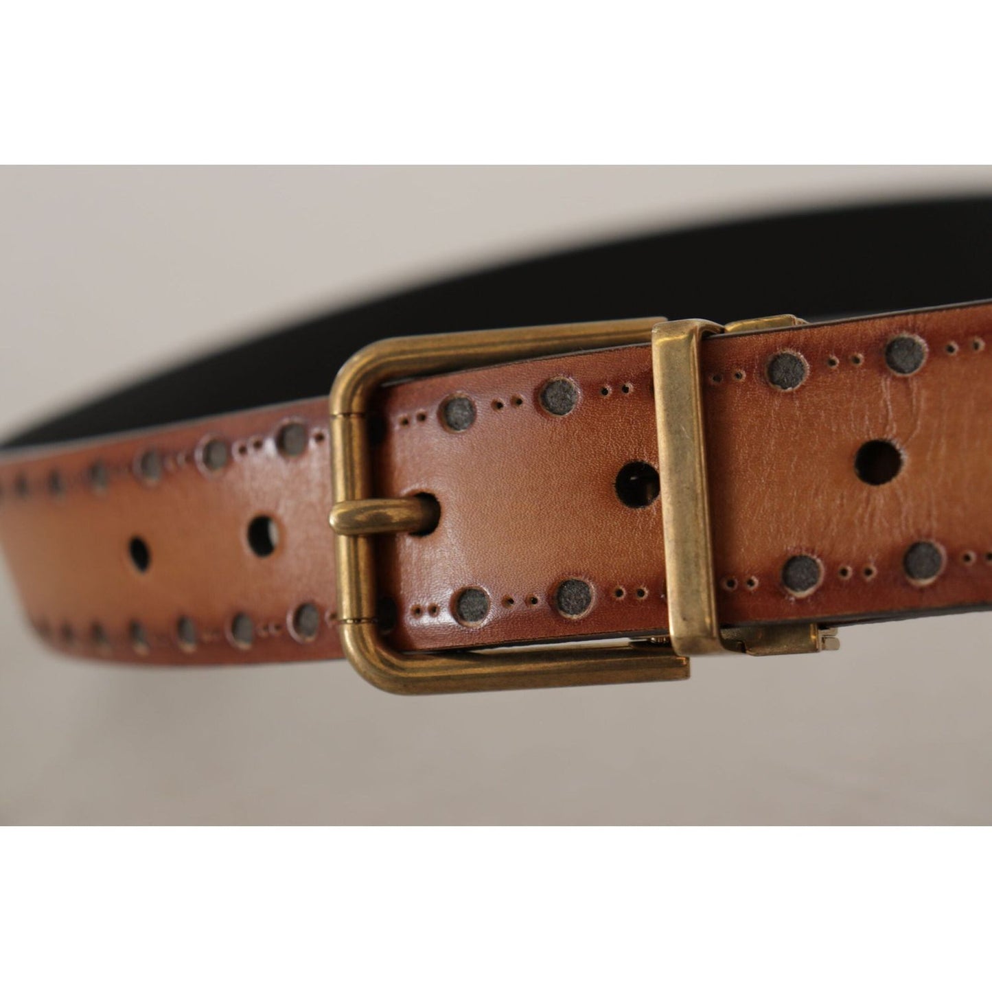 Dolce & Gabbana Elegant Brown Leather Belt with Brass Buckle brown-leather-dress-brass-metal-logo-buckle-belt