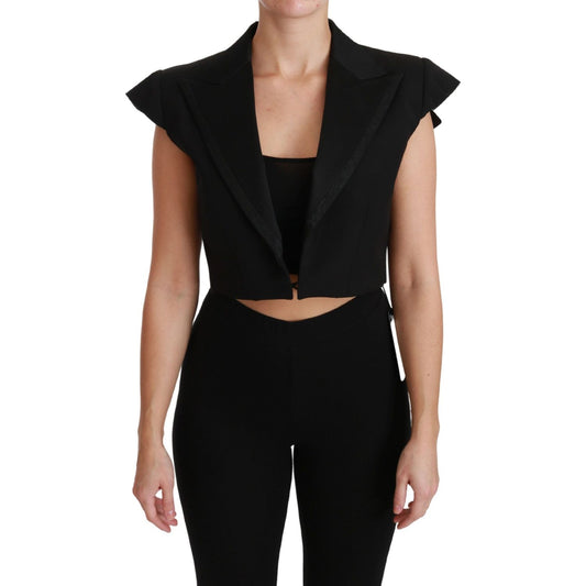 Dolce & Gabbana Elegant Black Cropped Blazer Vest Coats & Jackets black-sleeveless-cropped-blazer-wool-jacket