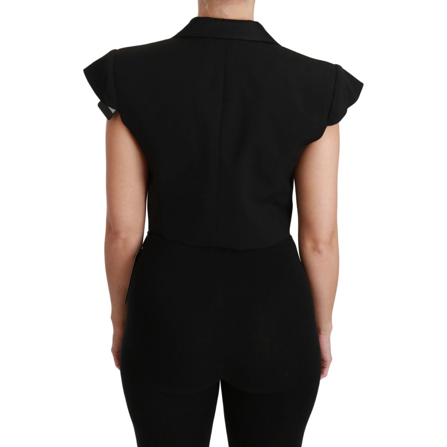 Dolce & Gabbana Elegant Black Cropped Blazer Vest Coats & Jackets black-sleeveless-cropped-blazer-wool-jacket