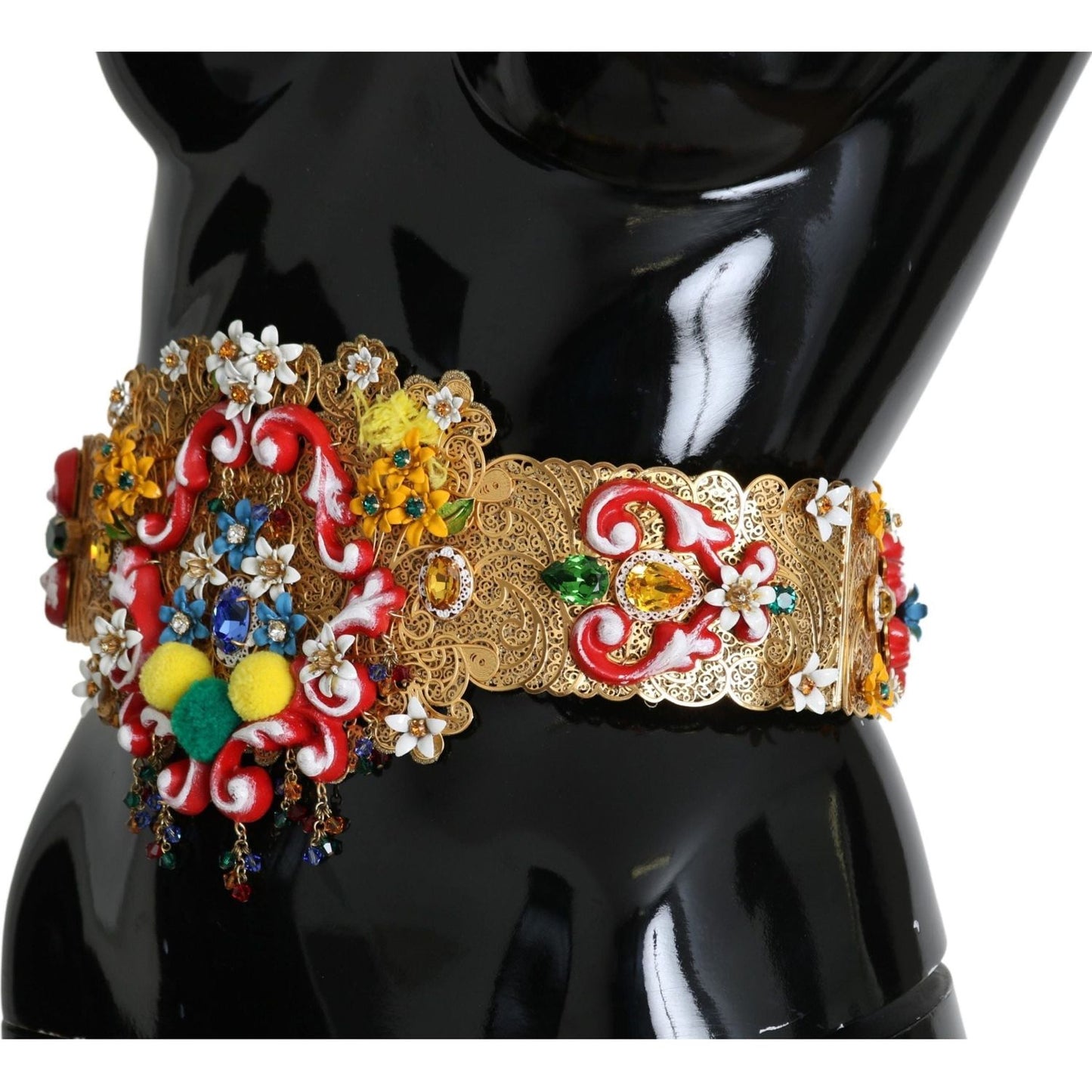 Dolce & Gabbana Golden Floral Crystal Embellished Waist Belt Belt embellished-floral-crystal-wide-waist-golden-belt
