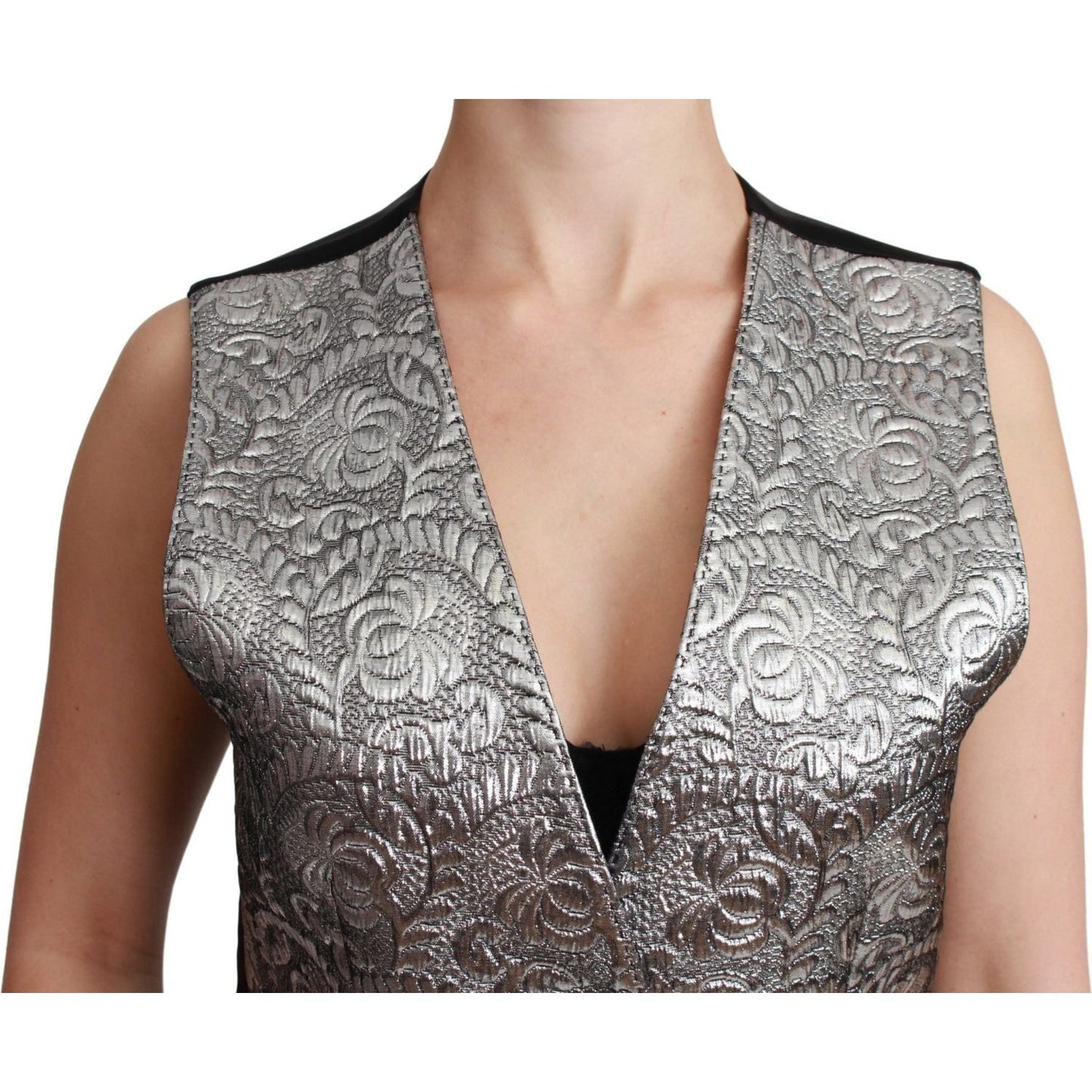 Dolce & Gabbana Elegant Silver Sleeveless Brocade Vest silver-brocade-sleeveless-metallic-top