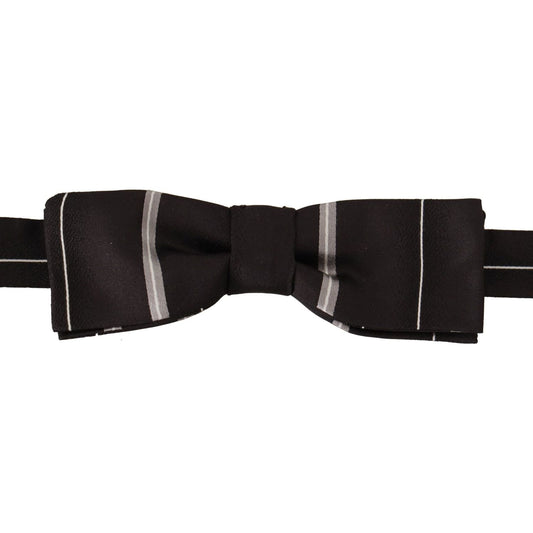 Dolce & Gabbana Elegant Silk Bow Tie in Black and Grey black-grey-lining-100-silk-neck-papillon-tie