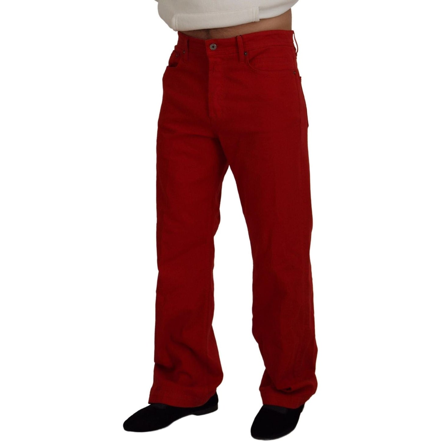 Dolce & Gabbana Chic Red Cotton Denim Pants red-cotton-straight-fit-men-denim-jeans