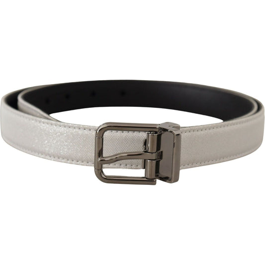 Dolce & Gabbana Chic White Leather Belt with Chrome Buckle white-leather-black-chrome-logo-buckle-belt