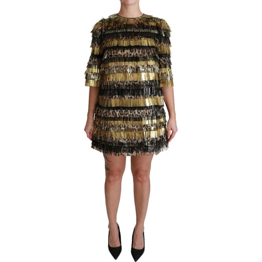 Dolce & Gabbana Elegant Sheath Mini Leopard Dress polyester-black-gold-leopard-shift-mini-dress
