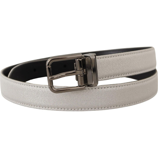 Dolce & Gabbana Chic White Leather Belt with Chrome Buckle white-leather-black-chrome-logo-buckle-belt IMG_7863-scaled-8035c6d1-c26.jpg