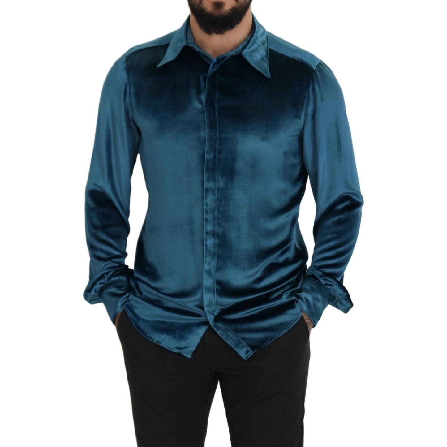 Dolce & Gabbana Elegant Blue Martini Slim Fit Casual Shirt blue-viscose-slim-fit-casual-martini-shirt