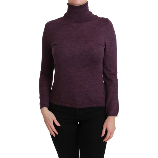 BYBLOS Elegant Turtleneck Wool Sweater in Purple purple-turtleneck-long-sleeve-pullover-top-wool-sweater