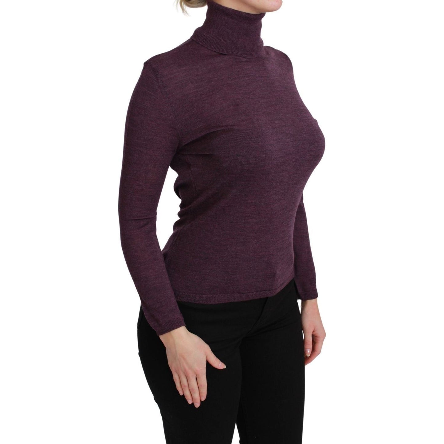 BYBLOS Elegant Turtleneck Wool Sweater in Purple purple-turtleneck-long-sleeve-pullover-top-wool-sweater