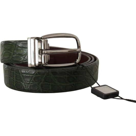 Dolce & Gabbana Elegant Italian Leather Crocodile Belt green-exotic-leather-silver-buckle-belt