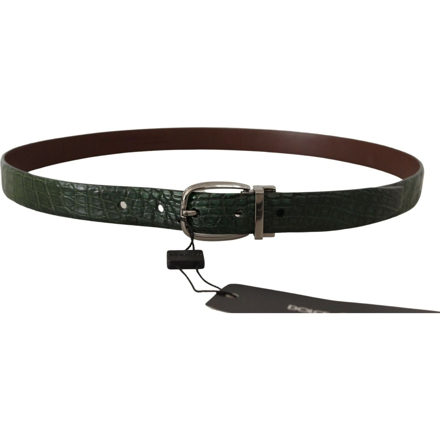 Dolce & Gabbana Elegant Italian Leather Crocodile Belt green-exotic-leather-silver-buckle-belt IMG_7888-1-scaled-f0007769-85a.jpg