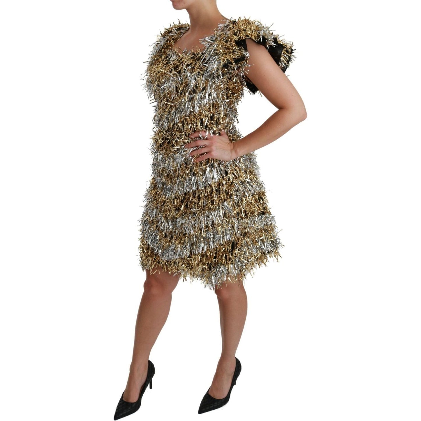 Dolce & Gabbana Elegant Silver Layered Shift Mini Dress silver-gold-sheath-mini-shift-gown-dress IMG_7888-scaled-0a70f58f-e0f.jpg