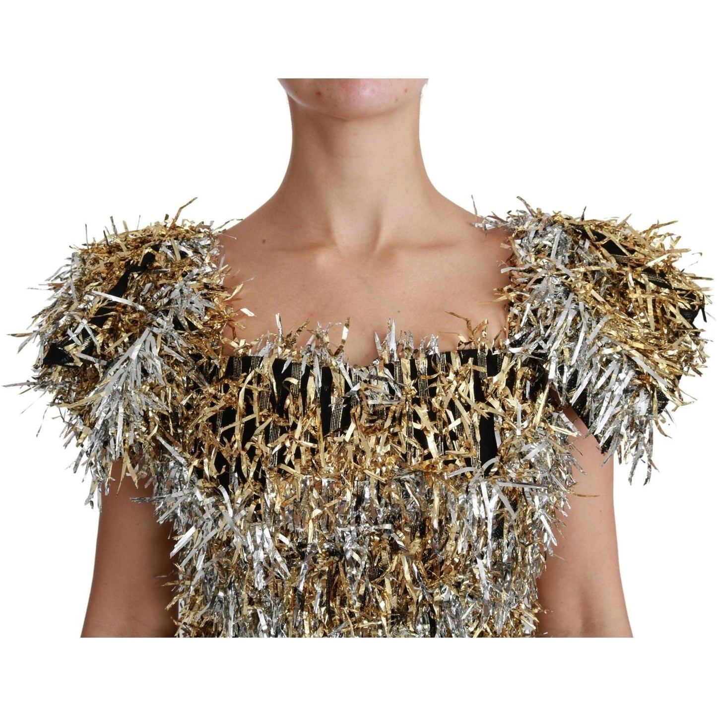 Dolce & Gabbana Elegant Silver Layered Shift Mini Dress silver-gold-sheath-mini-shift-gown-dress IMG_7890-scaled-d24c160d-ab3.jpg