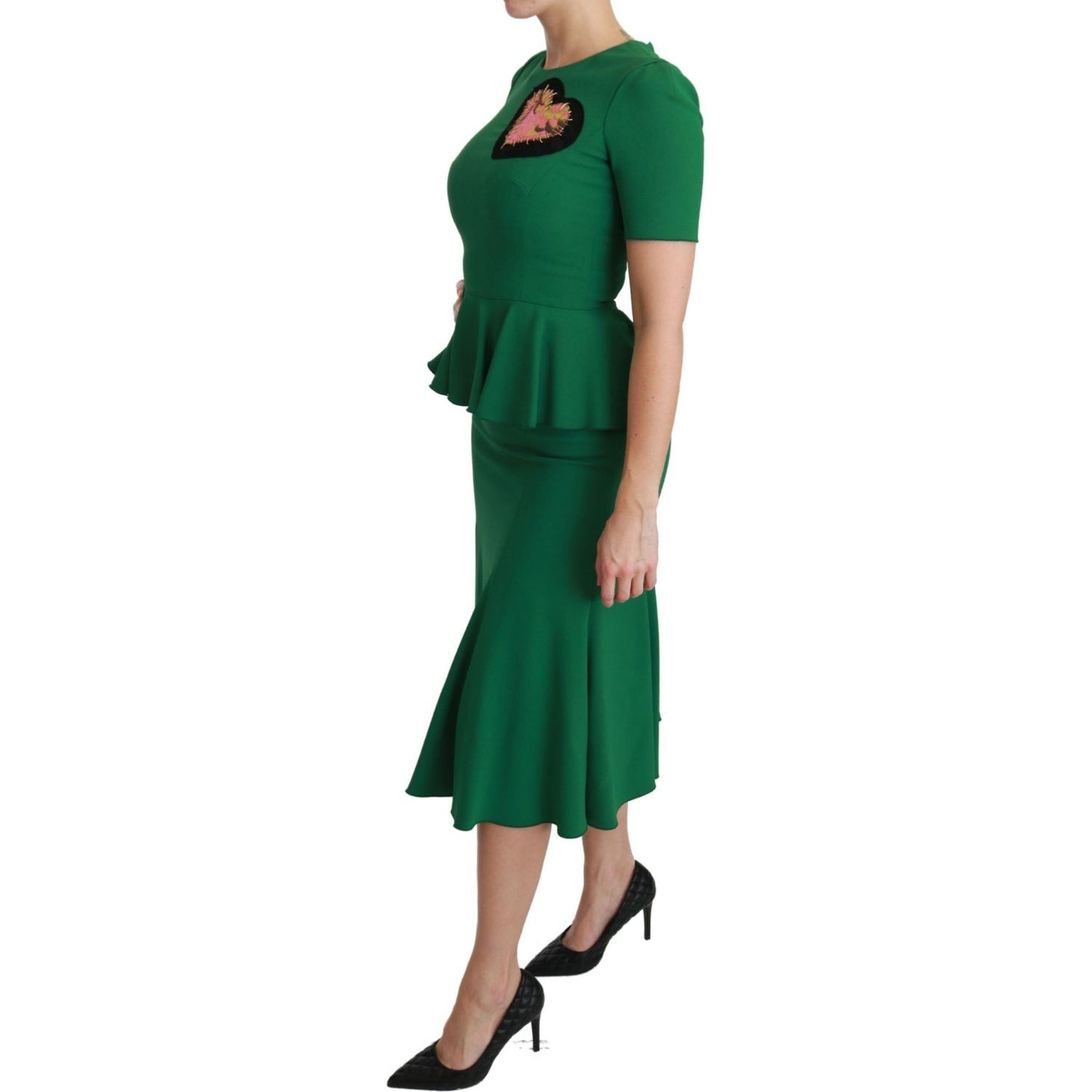 Dolce & Gabbana Enchanted Green Mermaid Midi Dress green-heart-patch-mermaid-midi-viscose-dress