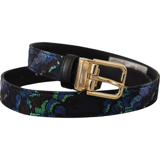 Dolce & Gabbana Elegant Multicolor Leather Belt with Gold Buckle multicolor-floral-jacquard-gold-metal-buckle-belt