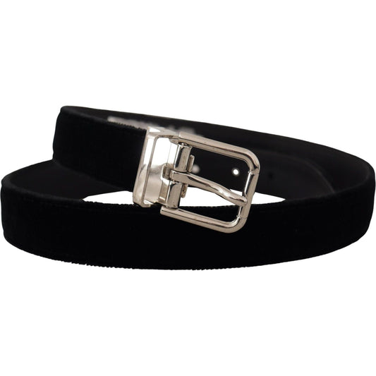 Dolce & Gabbana Elegant Grosgrain Leather Belt black-velvet-silver-tone-metal-logo-buckle-belt
