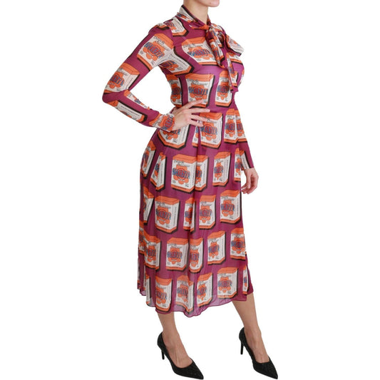 Dolce & Gabbana Elegant Bellezza Print Silk Maxi Dress purple-silk-bellezza-a-line-gown-dress