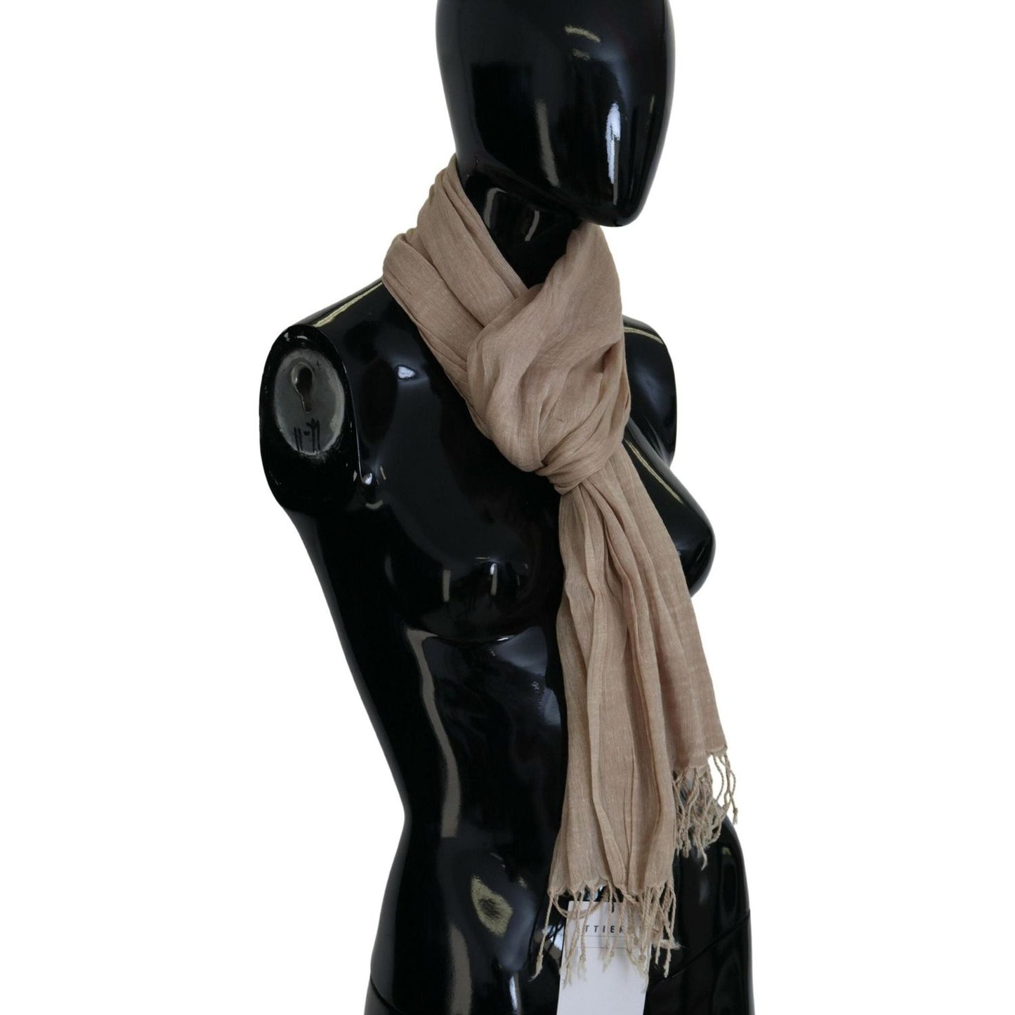 Costume National Chic Beige Fringed Scarf for Women beige-cotton-shawl-foulard-fringe-scarf