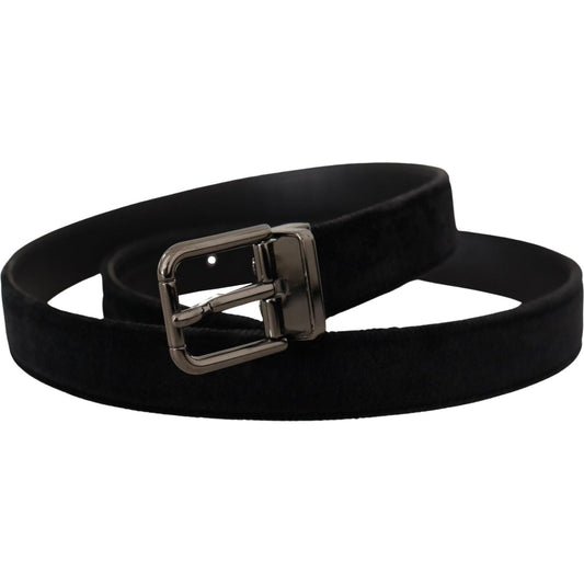 Dolce & Gabbana Elegant Black Leather Belt with Silver Tone Buckle black-velvet-silver-tone-logo-metal-buckle-belt
