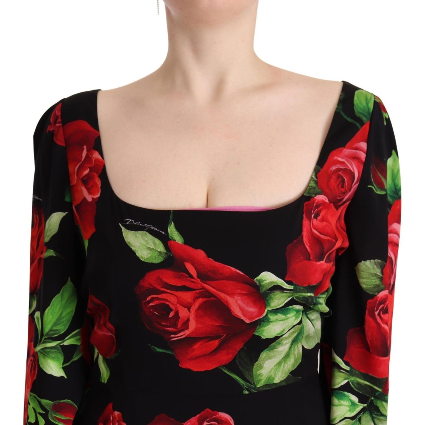 Dolce & Gabbana Elegant Floral Print Silk Sheath Dress black-red-roses-sheath-stretch-silk-dress IMG_7947-scaled-29291eaf-af4.jpg
