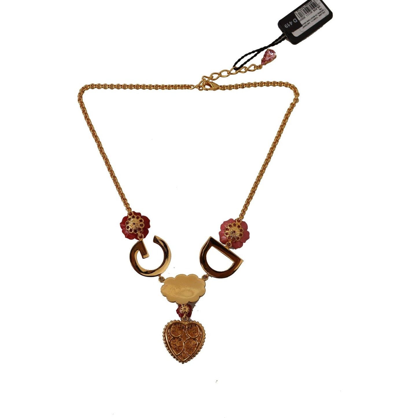Dolce & Gabbana Glamorous Gold Crystal Charm Necklace WOMAN NECKLACE gold-rose-love-crystal-charm-chain-necklace