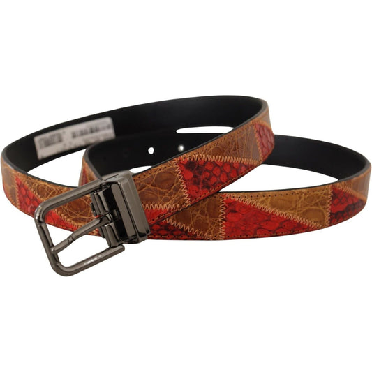 Dolce & Gabbana Elegant Two-Tone Snakeskin Leather Belt multicolor-exotic-vintage-chrome-buckle-belt