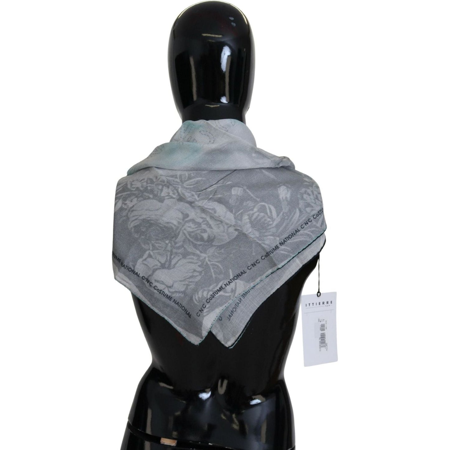 Costume National Elegant Grey Cotton Square Scarf gray-print-shawl-foulard-branded-scarf