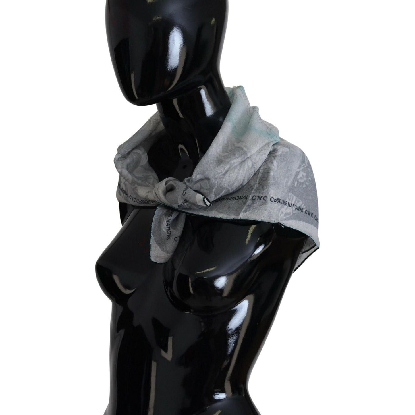 Costume National Elegant Grey Cotton Square Scarf gray-print-shawl-foulard-branded-scarf