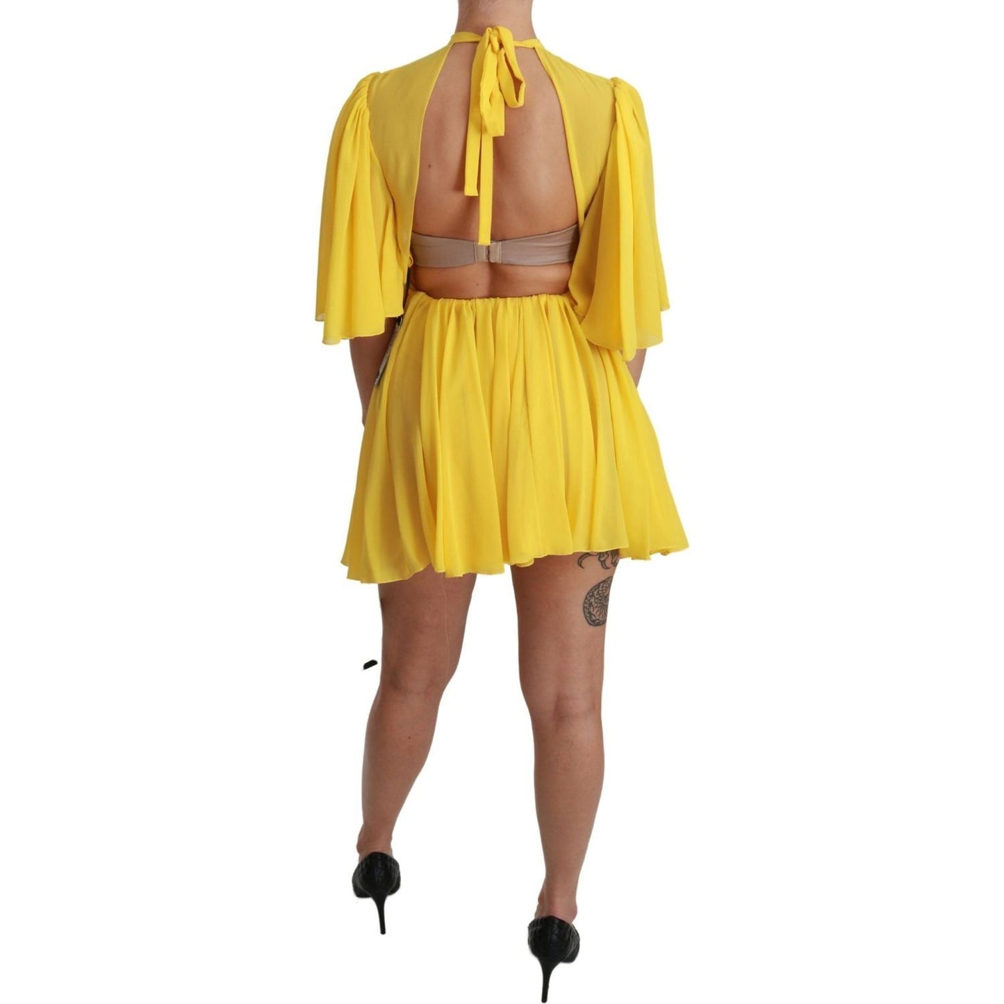 Dolce & Gabbana Silk Pleated A-line Mini Dress in Sunshine Yellow yellow-pleated-a-line-mini-100-silk-dress