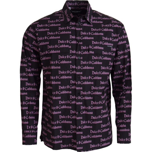 Dolce & Gabbana Elegant Slim Fit Black Dress Shirt black-purple-logo-slim-dress-formal-shirt