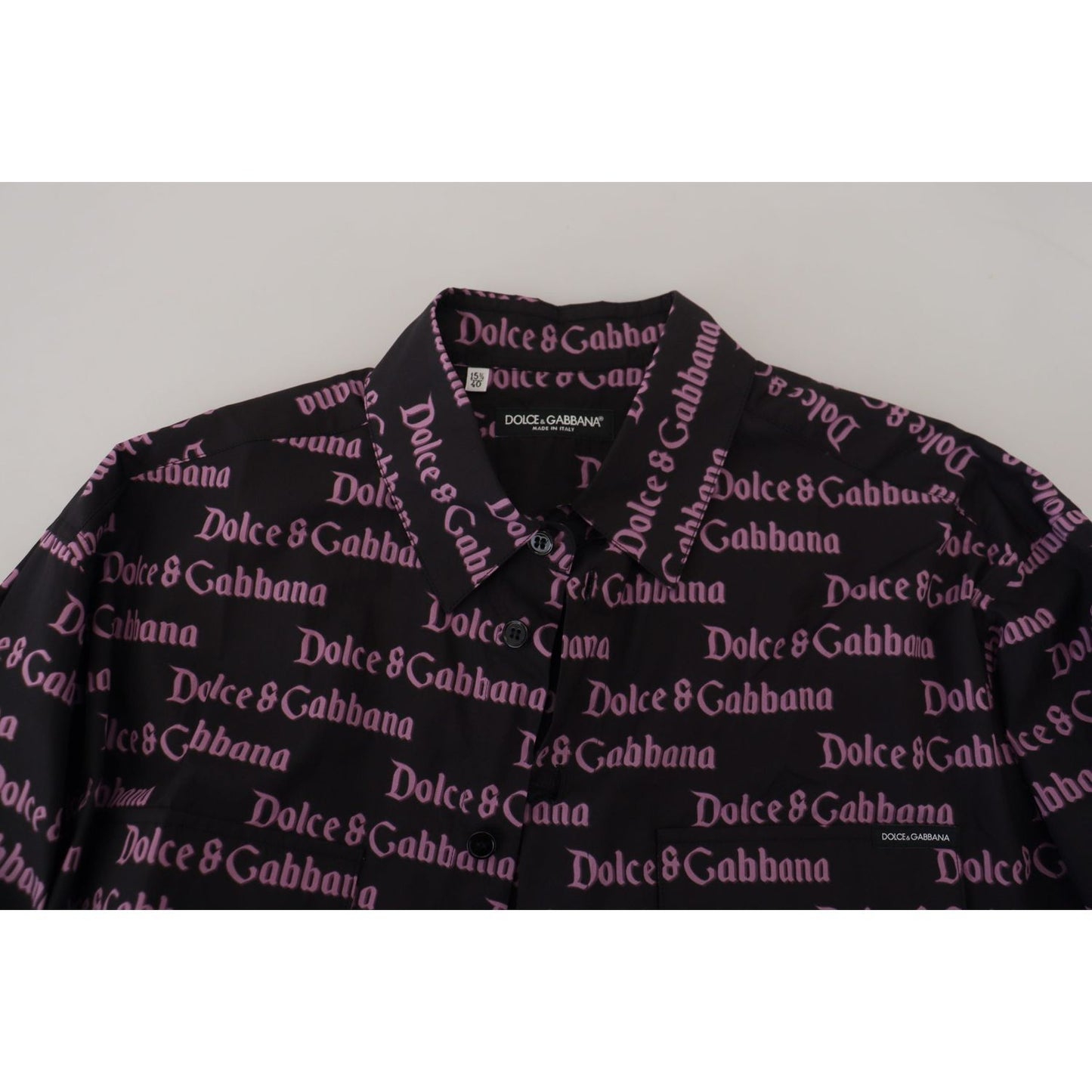Dolce & Gabbana Elegant Slim Fit Black Dress Shirt black-purple-logo-slim-dress-formal-shirt