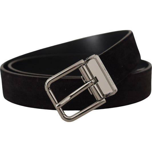 Dolce & Gabbana Elegant Black Leather Grosgrain Belt black-vitello-leather-silver-tone-logo-belt