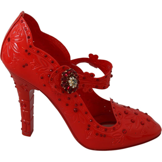 Dolce & Gabbana Chic Red Crystal Cinderella Pumps red-floral-crystal-cinderella-heels-shoes