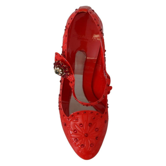 Dolce & Gabbana Chic Red Crystal Cinderella Pumps red-floral-crystal-cinderella-heels-shoes IMG_7997-b611e215-64a.jpg