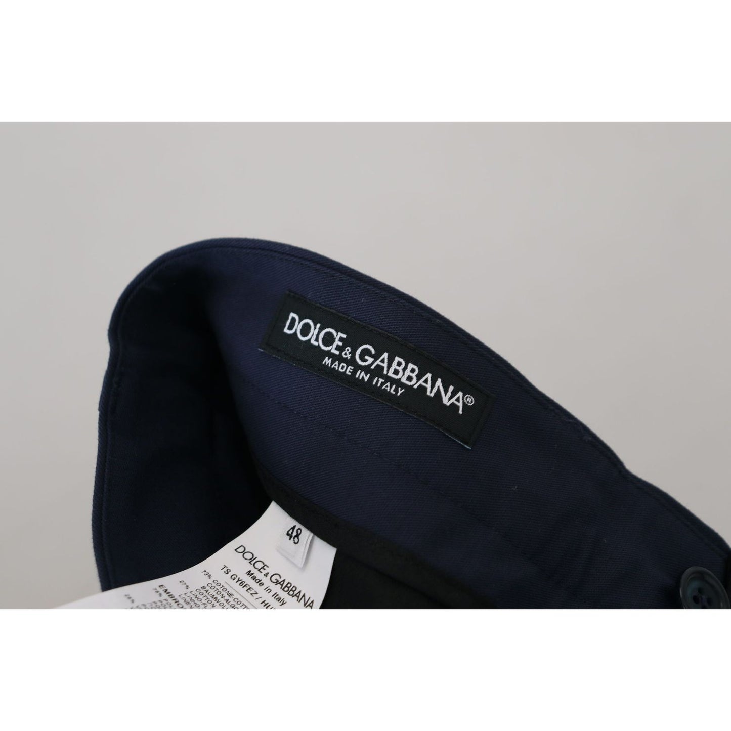 Dolce & Gabbana Elegant Slim Fit Blue Dress Pants blue-linen-cotton-slim-trousers-chinos-pants