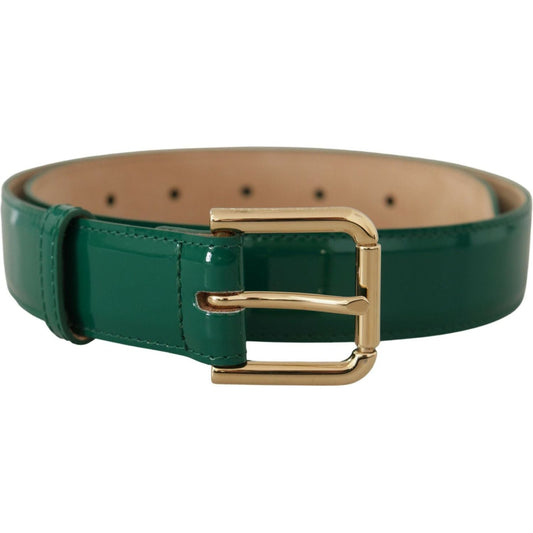 Dolce & Gabbana Elegant Green Leather Belt with Gold Buckle Detail green-patent-leather-logo-engraved-buckle-belt IMG_8003-2-scaled-07f02e14-03b.jpg