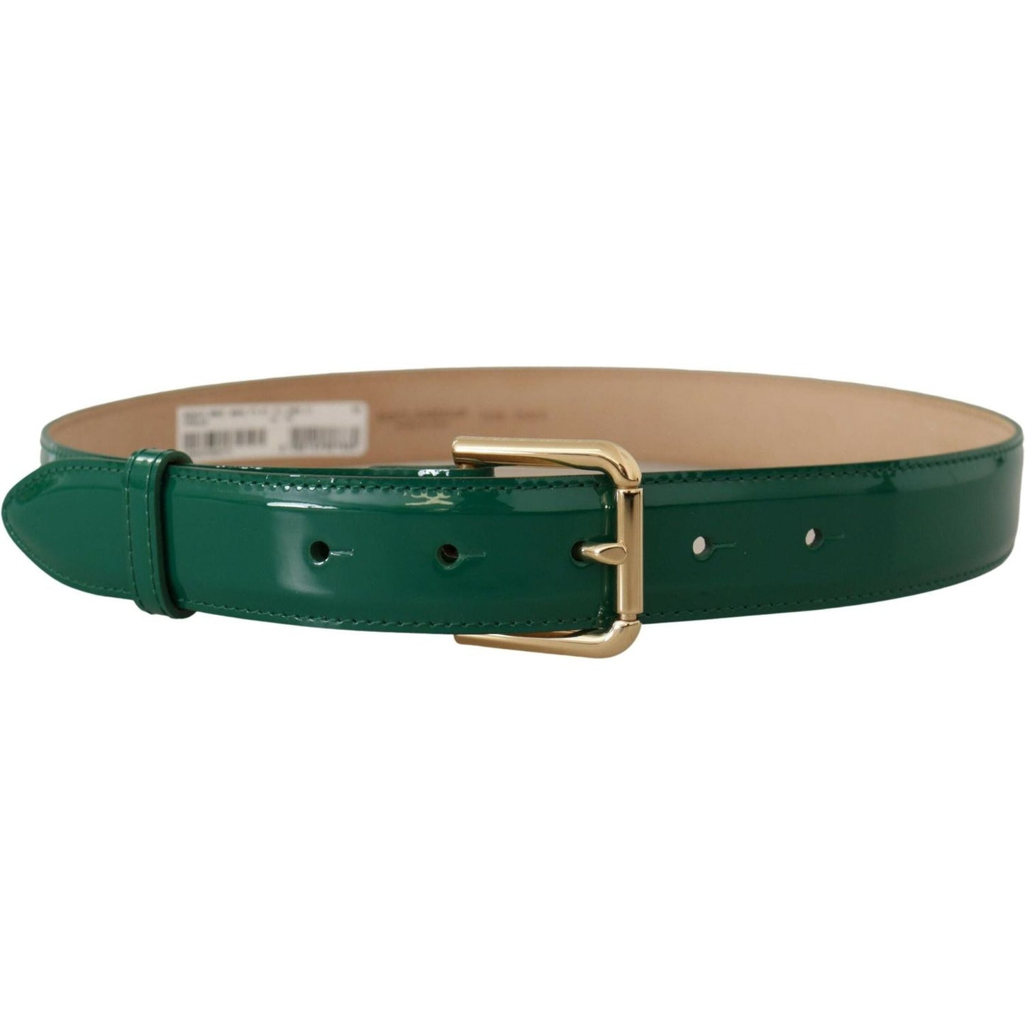 Dolce & Gabbana Elegant Green Leather Belt with Gold Buckle Detail green-patent-leather-logo-engraved-buckle-belt IMG_8005-2-scaled-ac5f021c-73c.jpg