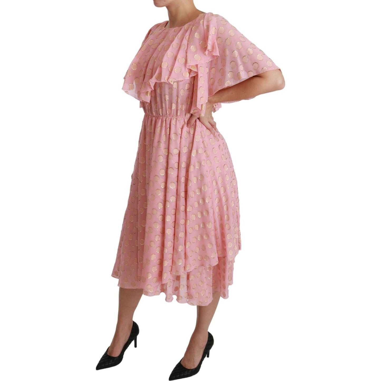 Dolce & Gabbana Elegant Pleated Midi A-Line Dress silk-pink-polka-dots-pleated-a-line-midi-dress