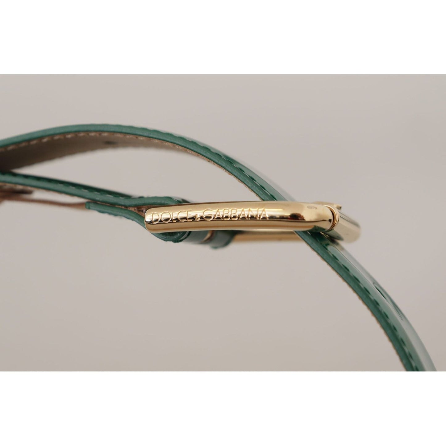 Dolce & Gabbana Elegant Green Leather Belt with Gold Buckle Detail green-patent-leather-logo-engraved-buckle-belt