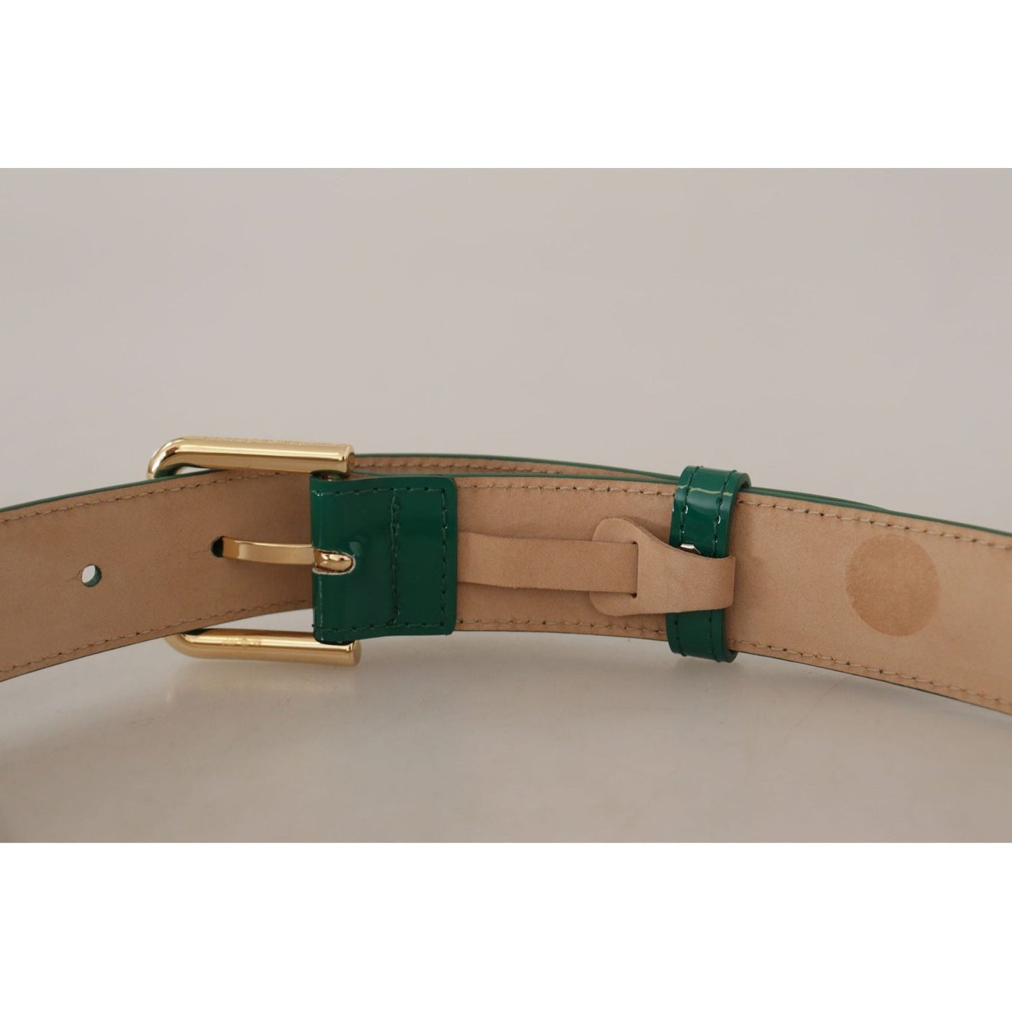 Dolce & Gabbana Elegant Green Leather Belt with Gold Buckle Detail green-patent-leather-logo-engraved-buckle-belt IMG_8010-1-scaled-6011ffec-102.jpg