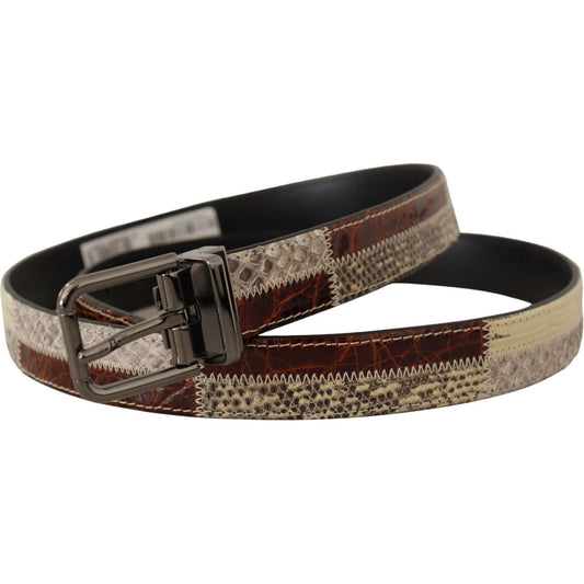 Dolce & Gabbana Multicolor Patchwork Snakeskin Belt multicolor-exotic-leather-patchwork-metal-belt