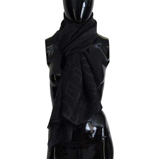 GF Ferre Elegant Fringed Wool Blend Scarf black-wool-knitted-neck-wrap-shawl-fringes-scarf