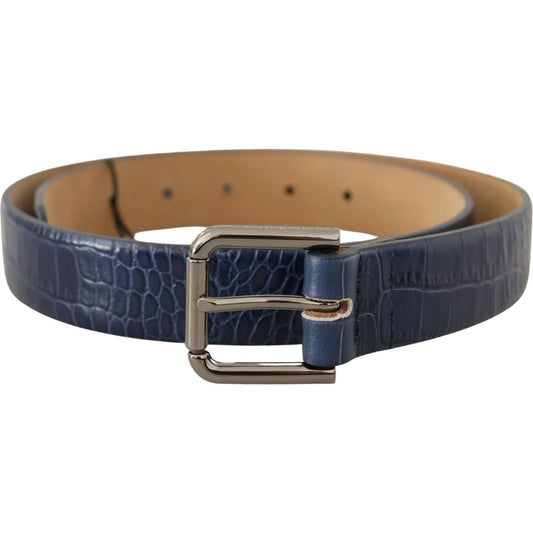 Dolce & Gabbana Elegant Genuine Crocodile Leather Belt belt-blue-exotic-leather-silver-metal-logo-buckle-dress