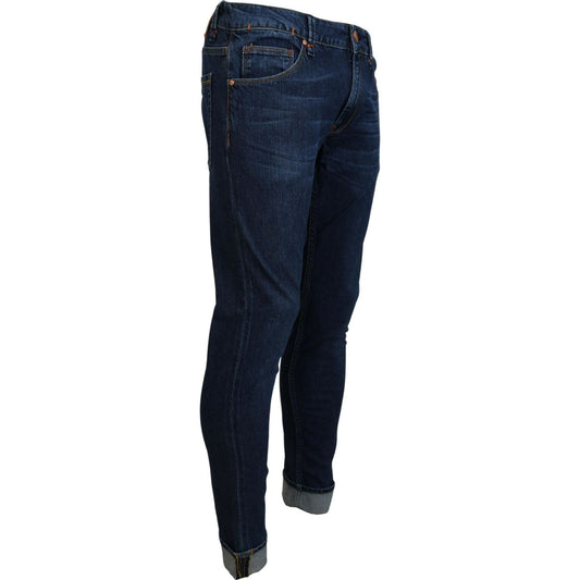 Acht Exquisite Tapered Italian Denim in Blue blue-cotton-tapered-slim-fit-men-casual-denim-jeans-2