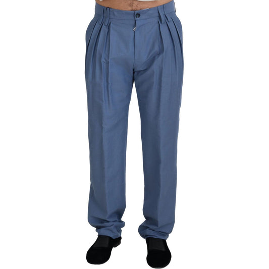 Dolce & Gabbana Elegant Regular Fit Dress Pants in Blue Jeans & Pants blue-linen-cotton-slim-trousers-chinos-pants-1