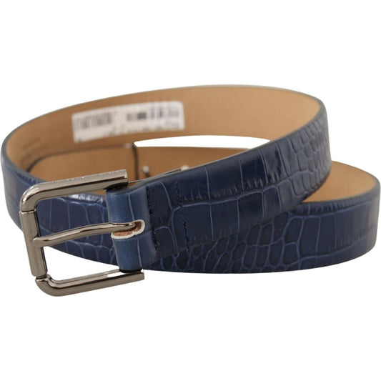 Dolce & Gabbana Elegant Genuine Crocodile Leather Belt belt-blue-exotic-leather-silver-metal-logo-buckle-dress