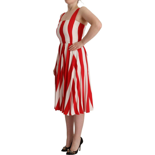 Dolce & Gabbana Elegant A-Line Striped Shift Dress white-red-stretch-shift-a-line-gown-dress